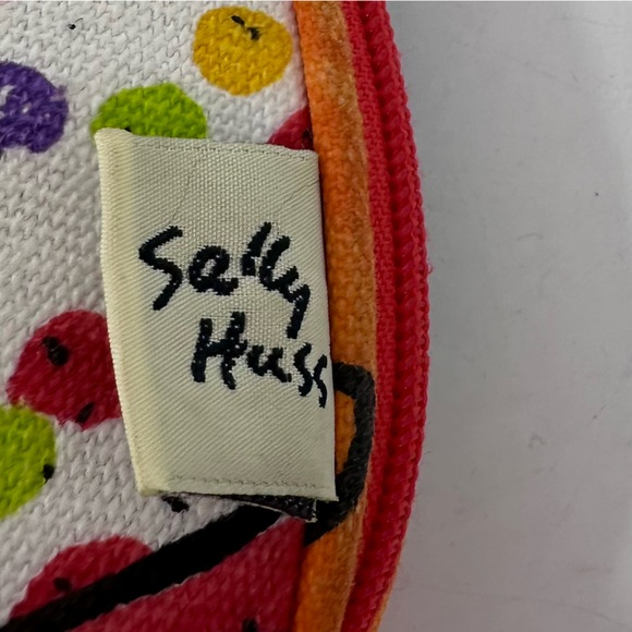 VTG Sally Huss Hearts Bag Canvas Painted Zip Top Makeup Toiletries Pencils - Picture 3 of 5